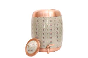 Distributeur d'eau en cuivre pur imprimé de qualité supérieure de 8 litres / Matka avec robinet anti-fuite, design classique pour la maison et le bureau, bienfaits ayurvédiques pour la santé - Product Image 5
