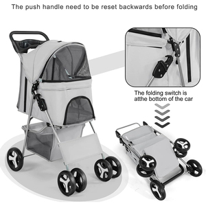Haute qualité pliant à <span class=keywords><strong>quatre</strong></span> roues facile à pied transporteur de voyage chariot poussette pour animaux de compagnie pour chats chiens - Product Image 4