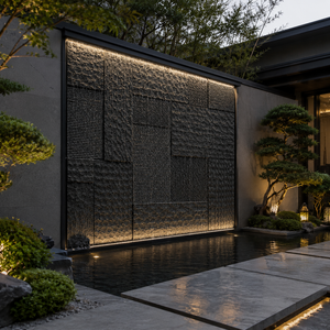 Panneau mural extérieur en pierre noire texturée, revêtement décoratif en ardoise, revêtement moderne pour jardin - Product Image 4