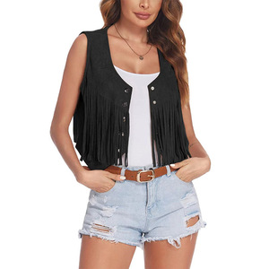 Gilet vintage à franges en faux daim avec pompons, veste sans manches à ourlet irrégulier, style <span class=keywords><strong>punk</strong></span> <span class=keywords><strong>rock</strong></span>, pour concert, Halloween, ou costume de cowgirl - Product Image 2
