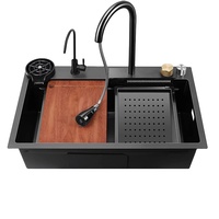 Évier de cuisine rectangulaire en acier inoxydable à cuve unique, design nano noir avec un trou, dernière tendance