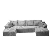 Canapé moderne en velours côtelé 4 places avec coussins moelleux et 2 ottomanes, convertible en chaise longue-lit pour salon