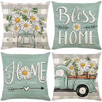 Housse de coussin décorative en lin floral d'automne de style européen avec fermeture éclair invisible pour la maison, l'hôpital et l'hôtel