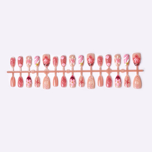 Uñas postizas cortas estilo almendra, color rosa, con diseño 3D de medusa, estrella de mar y flor, uñas artísticas de alta gama. - Product Image 6