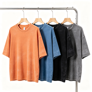 Casual Pure Cotton Acid Wash Oversized Crew Neck <b>Tshirt</b> Men Custom Label Premium Streetwear Drop Shoulder - Product Image 1