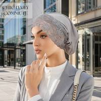 Sous-bonnet en modal extensible avec dentelle florale élégante pour la décoration du front |   Bonnet intérieur pour hijab, bonnet islamique pour femme, foulard modeste quotidien