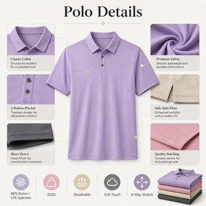 Polo de performance pour homme avec logo personnalisé, 220G, extensible dans les 4 sens, en nylon et élasthanne, respirant, décontracté et professionnel, vente en gros, tailles S-4XL, couleur beige - Product Image 4