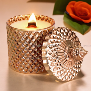 10oz Luxuriöse Klare Geo-Cut Glas-Kerzenhalter mit Deckel und Verpackungsboxen Valentinstag Handgefertigt Umweltfreundlich - Product Image 2