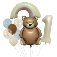 Ballons en feuille mate chiffres, ballons en latex arc-en-ciel, ballons ours en peluche marron café pour décoration de fête