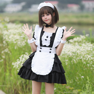 Zixiao Maid Costume Black Polyester Dress Adult Women Stage Performance Cosplay Outfit Cake Skirt Style - Product Image 1