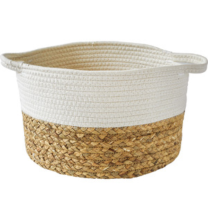 Cotton Rope Woven Baskets for Storage Rattan Straw Woven Laundry Basket Blankets Toys Woven Baby Laundry Basket
