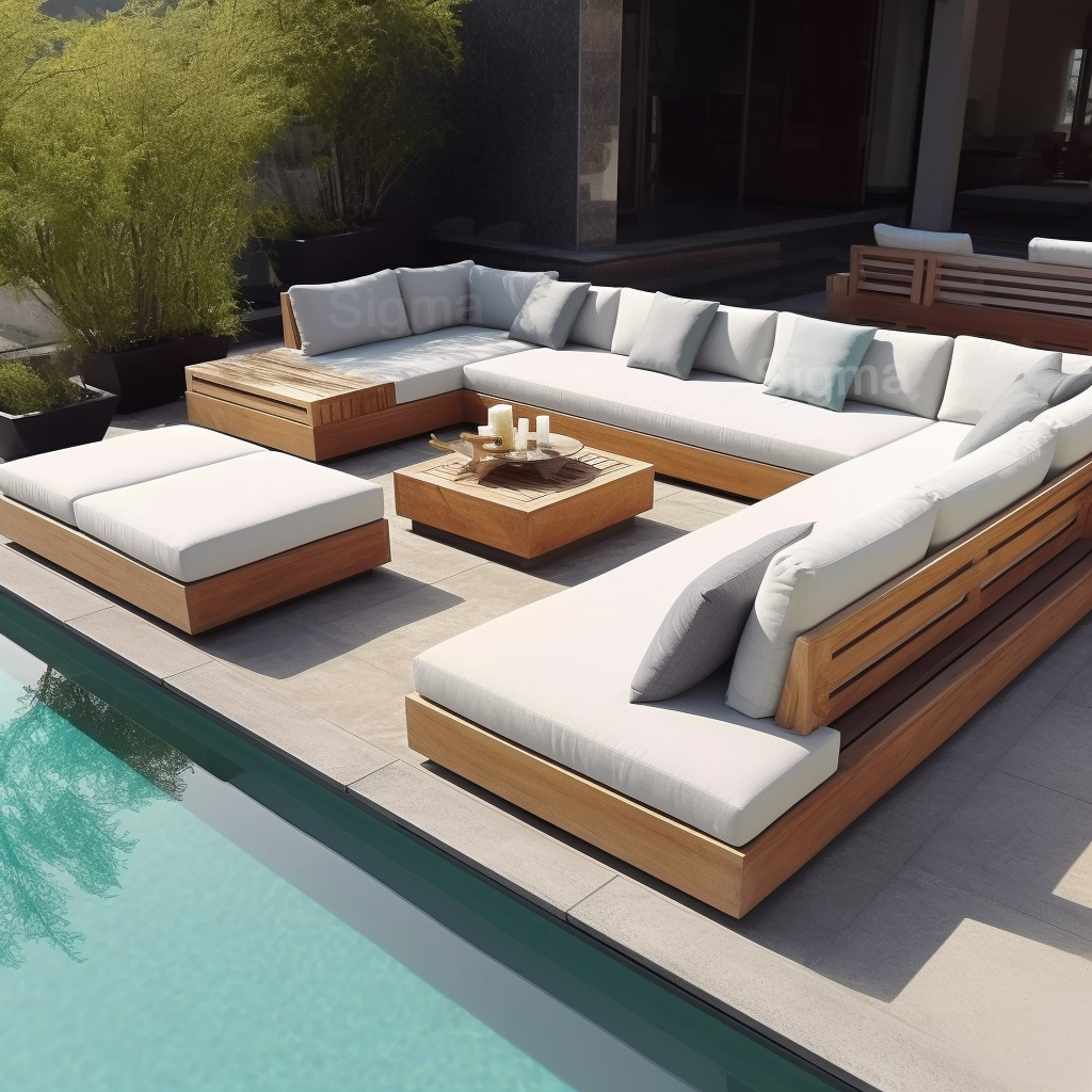Modern Design Outdoor Patio Wooden Lounge Furniture Set High Level Solid Wood Teak Garden Sofa Set