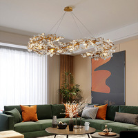 Lustre suspendu design nordique en forme de branche, avec feuilles en verre, hauteur réglable, pour salle à manger, salon et escalier