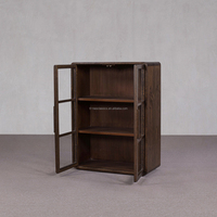 Armoire de présentation de style classique traditionnel en chêne massif pour salon, 2 portes vitrées, 3 tiroirs pour le rangement de vin et spiritueux, salle de bain