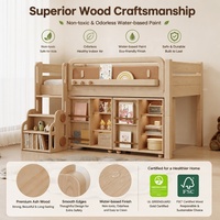Lit semi-suspendu moderne pour enfants, gain de place, avec rangements intégrés KUKU en chêne, ensemble de chambre adapté aux appartements