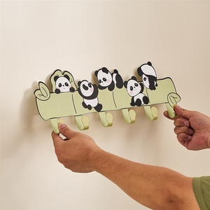 Crochets de rangement muraux mignons en forme de dessin animé, design panda en fer forgé - Product Image 4