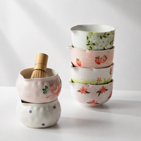 Bol à matcha en porcelaine, série Fleur de fraise, ensemble fouet à matcha, kit de préparation de matcha minimaliste et mignon, cadeau