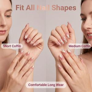 Vente en gros de <span class=keywords><strong>faux</strong></span> <span class=keywords><strong>ongles</strong></span> français en ABS, forme carrée, couvrance totale, à coller, longueur courte, pour usage en salon, personnalisables - Product Image 3