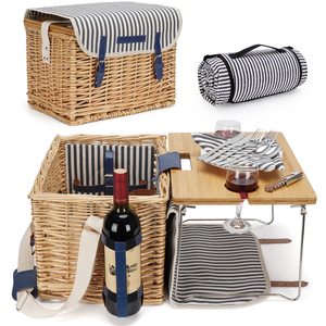 Hot Cold Multifunction Picnic Basket Vintage Style Mat Foldable Table <strong>Valentines</strong> Day <strong>Hamper</strong> Wooden Fruit Wicker Seagrass Carry - Product Image 1
