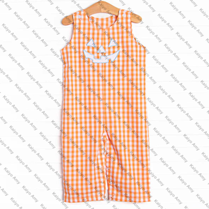 Wholesale <strong>Halloween</strong> Holiday <strong>Baby</strong> Girl Leggings Set Woven Orange Gingham Long Sleeve Top and Bloomer Set Sister Matching <strong>Outfits</strong> - Product Image 4