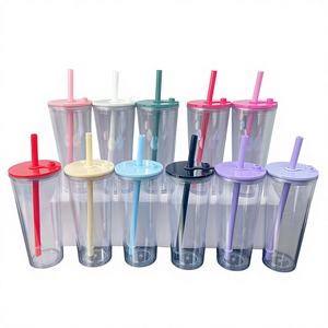 Vaso de Plástico de Doble Capa con Tapa y Pajita, Estilo Americano, Ecológico, para Té de Burbujas, 24oz, Boca Ancha, Modelo Lady 2024 - Product Image 1