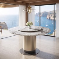 Table de salle à manger ronde pivotante ovale en marbre avec pieds en métal modernes pour 6 à 8 personnes, idéale pour les banquets d'hôtel