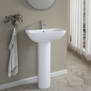 <span class=keywords><strong>Lavabo</strong></span> <span class=keywords><strong>sur</strong></span> <span class=keywords><strong>pied</strong></span> en céramique moderne avec finition blanche, vasque de salle de bain autoportante - Product Image 5
