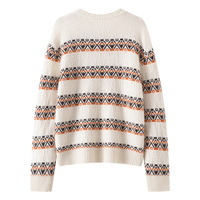 Pull en cachemire personnalisé de la série Feld Island pour femmes, pull décontracté à col rond en jacquard rétro, tricot ample