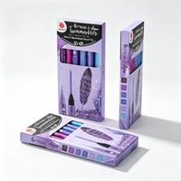 Lot de 6 marqueurs métalliques avec pinceau aquarelle et stylos à pointe fine, ensemble violet lilas pour la calligraphie et la création de cartes