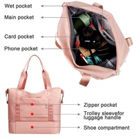 Sac de voyage imperméable avec compartiments sec/humide et compartiment à chaussures, rose, pour la natation, les sports, les voyages, le yoga, la gym, pour femmes et hommes