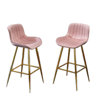 Lot de 2 tabourets de bar modernes en velours rose de 30 ''avec pieds en or pour îlot de cuisine, bar, pub, café, club