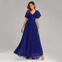 Robe Plissée Ample Col V Manches Courtes en Mousseline Couleur Unie Élégante pour Soirée et Cocktail Été 2025