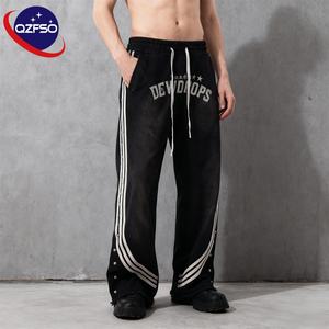 Qzfso กางเกงวอร์มขากว้างสำหรับผู้ชายกางเกงวอร์มลายทางพิมพ์โลโก้ได้ตามต้องการ - Product Image 1