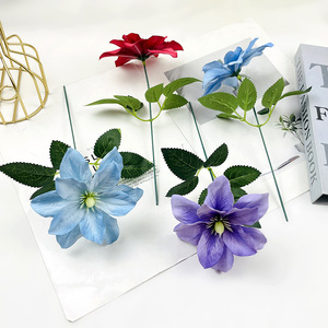 Fleur artificielle en soie à tige unique 22 cm, camélia violet, bleu ciel, rouge, pour décoration de mariage et de maison - Product Image 1