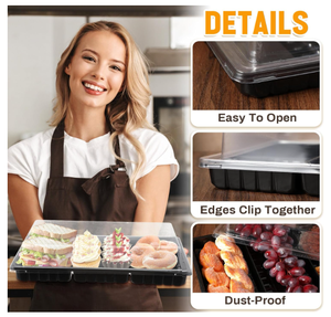 Très Grands Plateaux <span class=keywords><strong>de</strong></span> Traiteur en Plastique PET Noir Réutilisables, Plats <span class=keywords><strong>de</strong></span> Service Divisés pour Tiramisu, Pique-niques, Voyages ou Planches <span class=keywords><strong>de</strong></span> Charcuterie - Product Image 3