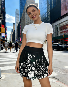 Falda floral negra de talla grande para mujer - Minifalda de corte A con cintura natural y forro antiexposición, estilo club, para verano - Product Image 5