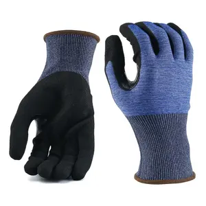 CE En388 Blue liner with sandy nitrile plam coated Anti Cut Abrasion Resistant Safety Work Gloves cut-resistant gloves