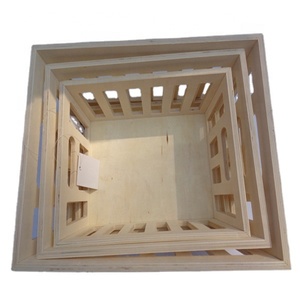 Customized Wooden Nesting Storage Crate Basket Organizer with Hollow Craft Works