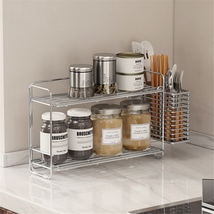 304 Stainless Steel Towel Rack Countertop Kitchen <b>Narrow</b>-sided Double-layer Integrated Waterproof Modern Sink Compatible - Product Image 3