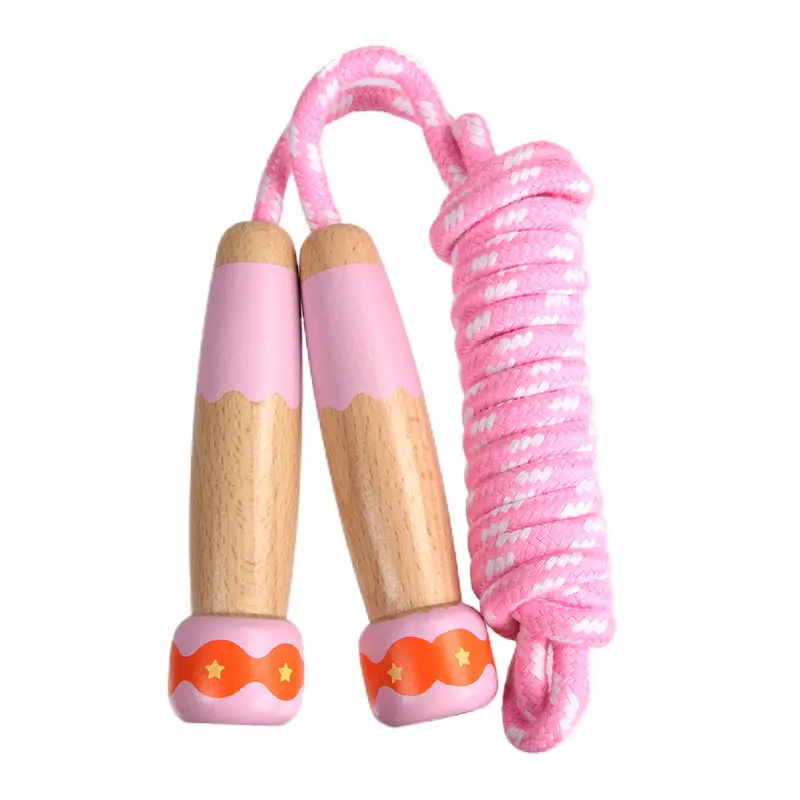 Corda per saltare di alta qualità per bambini regolabile in cotone con manico in legno per ragazzi e ragazze Fitness all'aperto