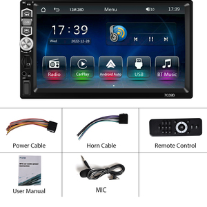 Lecteur MP5 de voiture Podofo Single Din 7'' <span class=keywords><strong>avec</strong></span> CarPlay sans fil, Android Auto, écran tactile, électronique automobile 7039B, USB, BT, FM <span class=keywords><strong>avec</strong></span> microphone - Product Image 5