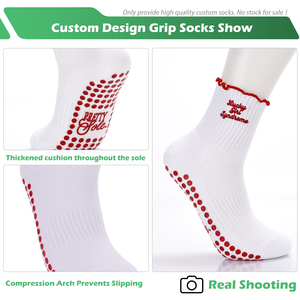 تصميم الخاص بك شعار مخصص التطريز كشكش جورب اليوغا داخلي اللياقة البدنية تجريب بيلاتيس الجوارب المضادة للانزلاق قبضة اليوغا جورب للنساء - Product Image 3