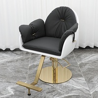 Silla de Estilo Americano Moderno con Funciones de Rotación y Elevación, Cuero Sintético y Base Redonda de Acero Inoxidable para Barbería