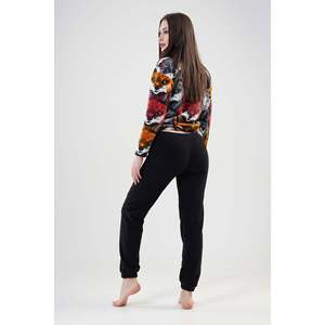 Ensemble de pyjama pour femme en polaire à imprimé loup, manches longues, vêtements de nuit décontractés doux, noir, 2 pièces - Product Image 1