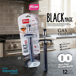 Briquet à gaz Anax en acier inoxydable noir, allumage par bouton, briquet piézo pour cuisine, sûr pour le contact alimentaire, outil de cuisson - Product Image 2