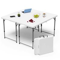 Table de camping pliable en plastique, hauteur réglable sur 3 niveaux, portable, pour intérieur/extérieur, fête, pique-nique, repas, jardin, football