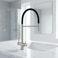Robinet de cuisine 3 voies avec filtre à eau potable, mitigeur d'évier en acier inoxydable à double poignée
