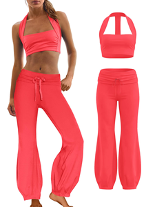 Women Halter Crop <b>Yoga</b> Set 2 Piece Sleeveless Activewear Outfit <b>Wide</b> <b>Leg</b> <b>Pants</b> Fitness Wear - Product Image 1