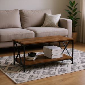 Engineered Wood And Iron <b>Coffee</b> <b>Table</b> Brown Oak Finish 39.4 X 19.7 X 17.7 <b>Industrial</b> <b>Style</b> Living Room Furniture - Product Image 2