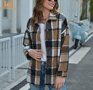 Femmes à <span class=keywords><strong>carreaux</strong></span> col rabattu <span class=keywords><strong>surchemise</strong></span> manches longues flanelle veste à <span class=keywords><strong>carreaux</strong></span> décontracté automne laine mélange bouton chemise <span class=keywords><strong>manteau</strong></span> - Product Image 1